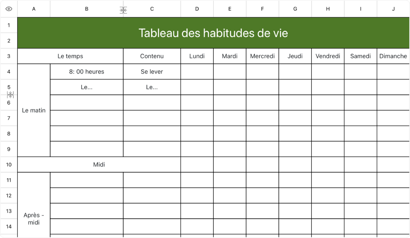 Tableau des habitudes de vie